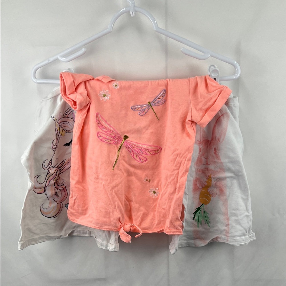Girl’s Tops - 3 Pack - Orange Dragonfly, Bunny, Unicorn - Size 5